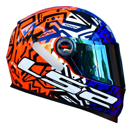 Capacete Ls2 Ff358 Xdron Neon Laranja Azul Amarelo Branco