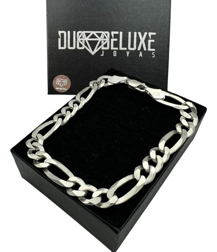 Pulsera Esclava Hombre Y Mujer Figaro Plata Duodeluxejoyas® Plateado 8 Mm 16 Cm