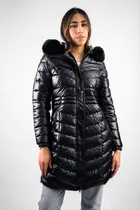 Comprar Camperon Tapado Puffer Largo Con Piel. Metalizado. Importado