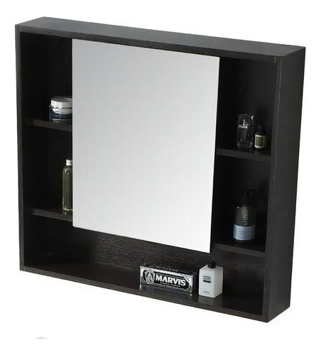 Mueble Botiquin Para Baño 80x70x12 - 1 Espejo Central Color Negro