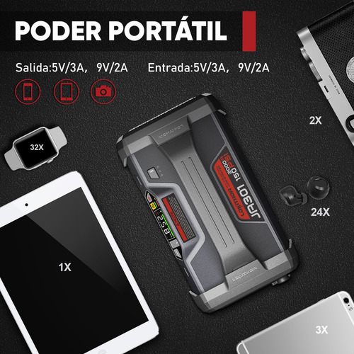 Arrancador Bateria Compresor Portátil 2000a Linterna 4 En 1