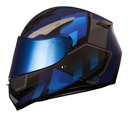 Capacete Moto X11 Trust Pro Transit Azul Cinza T58 Abs