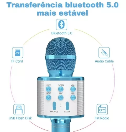 Microfone Bluetooth Sem Fio r Karaoke Reporter Cores Com