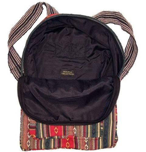 Colecciones Originales Mochila Hippie Étnica De Algodón Rojo Color Multicolor