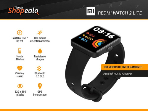 Imagen 2 de 8 de Smartwatch Reloj Xiaomi Redmi Watch 2 Lite Negro Gps +cuota*