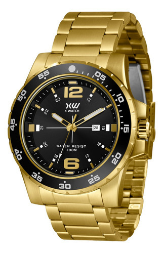 Relógio Masculino Dourado X-watch Aço Original Xmgs1036 Cor do bisel Preto Cor do fundo Preto