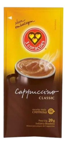 Kit C/2 Cappuccino Solúvel Classic 3 Corações Sachê 20g Cada