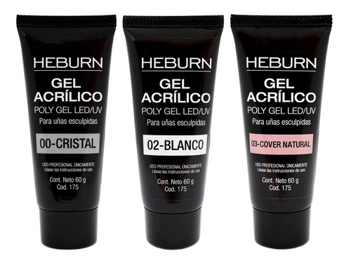 Heburn Kit X3 Gel Acrílico Poly Gel Uñas Esculpidas 60gr 175