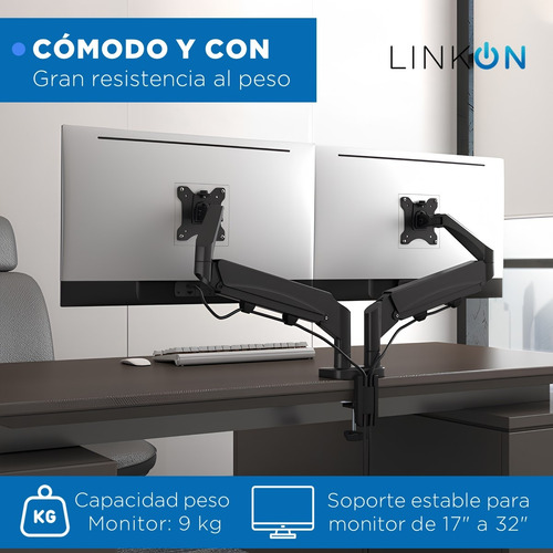 Brazo Soporte Doble Para 2 Monitores Linkon Escritorio Gas