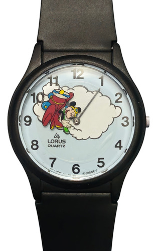 Reloj Vintage 90's Mickey Mouse Manecillas De Avion Giratori Negro Negro Azul Claro (Usado)