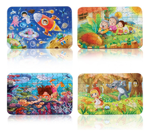 Puzzle Rompecabezas Juguete Didáctico Madera Niños 4 Cajas