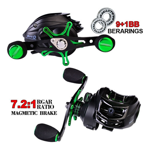 Imagen 7 de 9 de Reel Baitcasting 9+1 Rulemanes Engranajes De Bronce