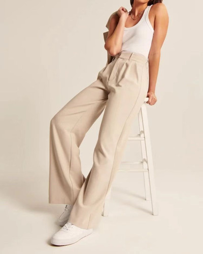 Pantalones De Traje Casual Talle Alto Y Pernera Ancha Mujer