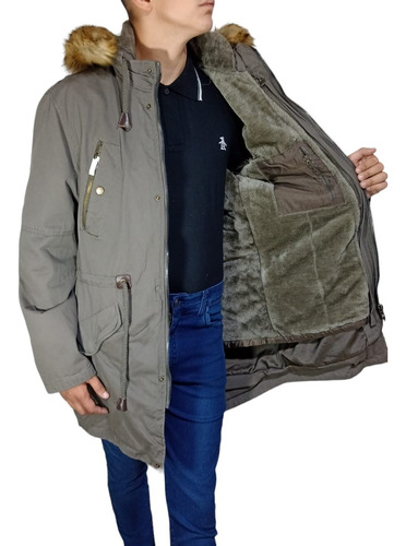 Parka De Hombre Gabardina Con Piel Desmontable 4 En 1 Frío 