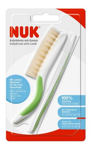 Imagen 2 de 5 de Set De Peine Y Cepillo Nuk Con Cerdas Naturales Para Bebes