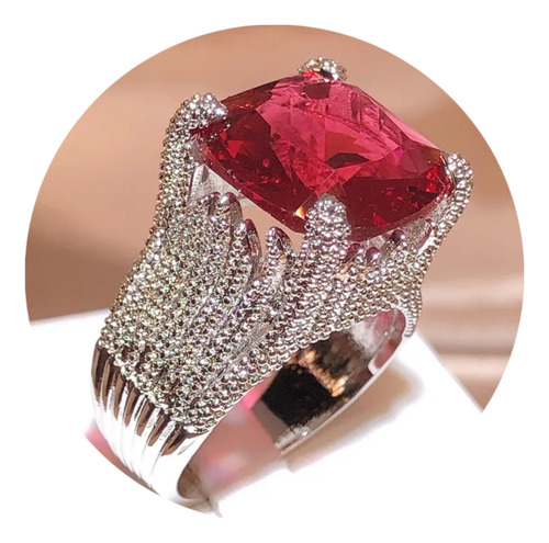 Anillo De Circón Rojo Para Mujer