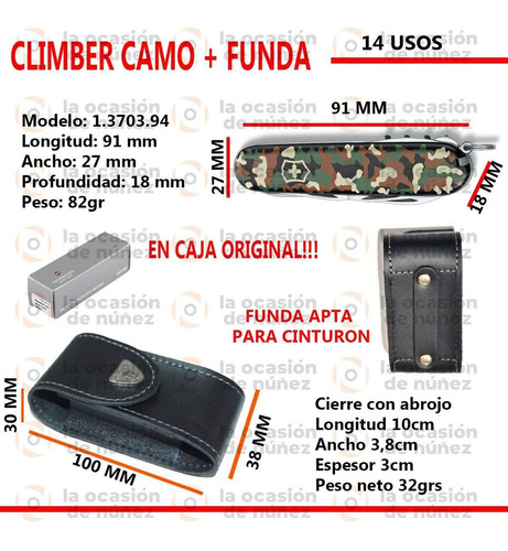 Imagen 3 de 7 de Cortaplumas Victorinox Climber Suiza 14 Usos Camo + Funda