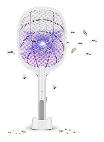 Raqueta Electrica Mata  Mosquitos 2 En 1 Recargable Con Luz