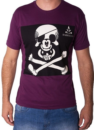 Camiseta Barrocco Caveira Mickey Uva 100% Algodão
