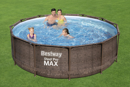 Piscina estructural redonda Bestway 56709 con capacidad de 9150 litros de 3.66m de diámetro marrón chocolate diseño piedra prismática/ratán