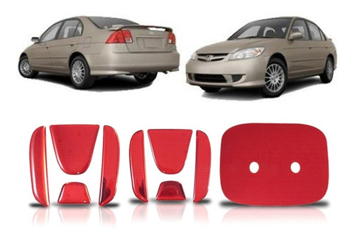 Kit Aplique Emblema Vermelho Civic 2001 2002 2003 2004 2005