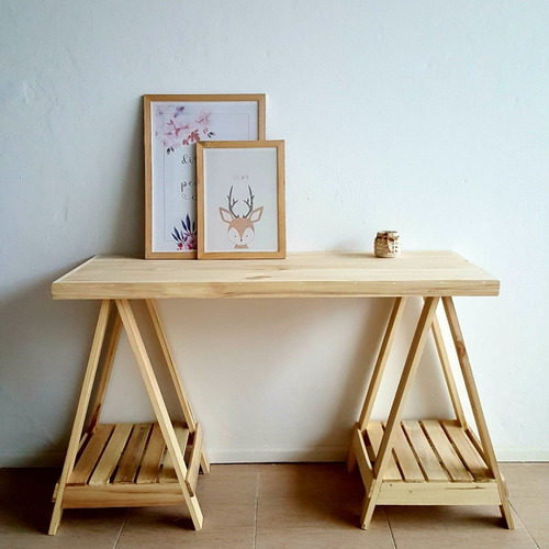 Imagen 4 de 9 de Mesa De Trabajo O Escritorio De Caballetes En Madera Alamo