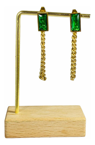 Aros Cadena Bañado En Oro Cristal Verde Esmeralda