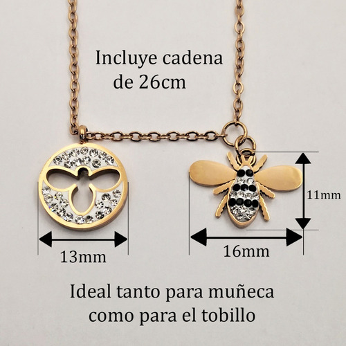 Imagen 4 de 5 de Tobillera Doble Insecto Incrustaciones Chapa Oro Rosa 1188