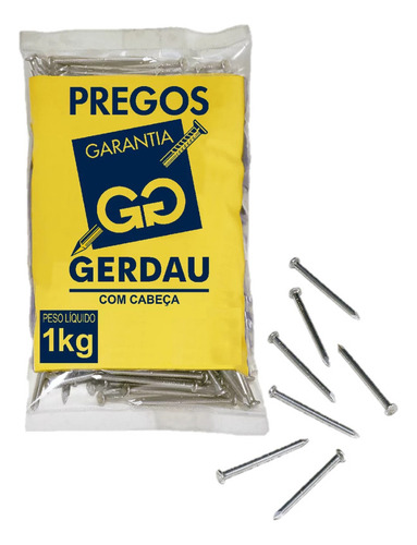 Prego Com Cabeça 10x10 Gerdau Pacote 1kg Aço Polido Liso