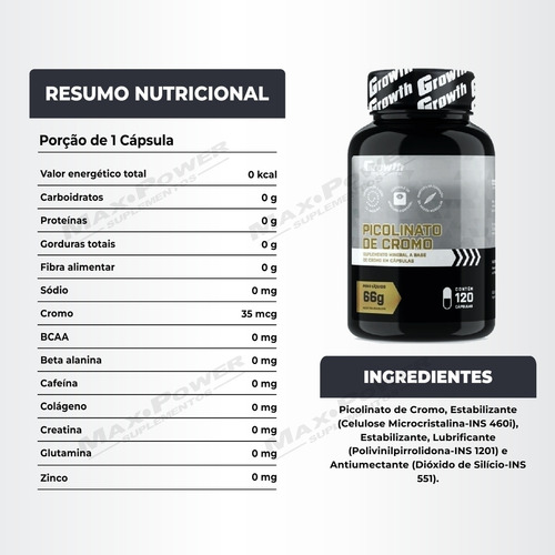 Kit Creatina 100g Monohidratada + Cromo 120 Caps Growth