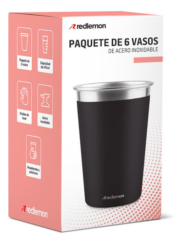- Set De 6 Vasos De Acero Inoxidable Y Ecológicos (470 Ml),