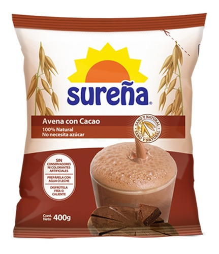 Avena En Polvo Sureña Sabor Cacao Pack De 12 Pzs(400 Gr.c/u)