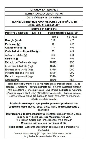 Imagen 2 de 2 de Liponox Fat Brn Quemador De Grasa Natural - 60 Cápsulas