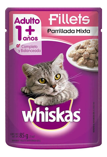 Caja De Sobres Whiskas Gato Filetes Parrillada Mixta(8 Pzas)