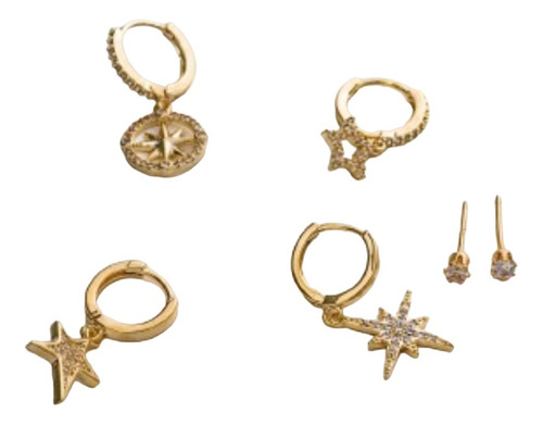 Set De Aros Colgantes Dorados Diseño Estrella 