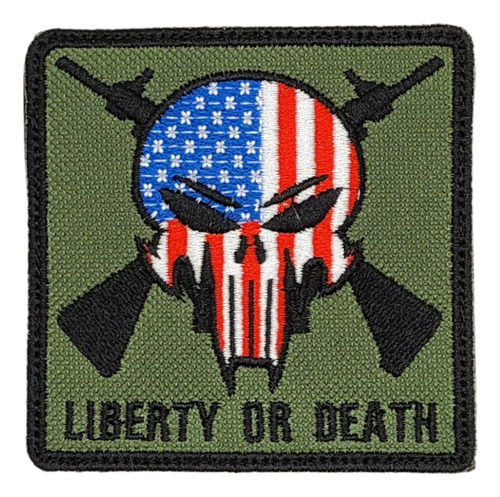 Parche Bordado Punisher Liberty Verde 8x8cm Para Coser