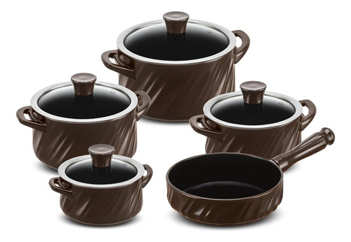 Jogo 5 Peças Panelas Cerâmica Para Fogão De Indução Twist Cor Chocolate Ceraflame
