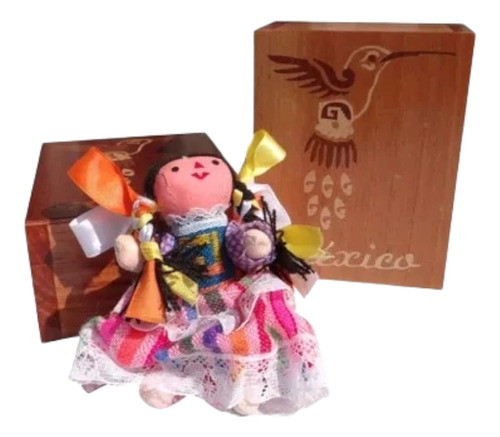 Muñeca Trapo Mexicana 12cms Recuerdo Con Caja Almacenamiento