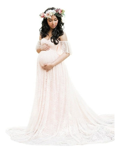 Maternity Lace Short Sleeve Maxi Dress