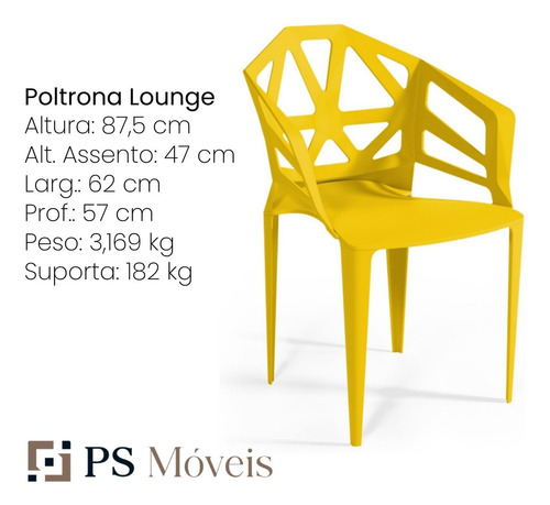 Kit 4 Poltrona Lounge Cadeira Confortável Compacta Com Braço P/ Sala De Jantar Cor Amarelo Ps Móveis