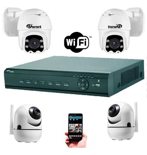 Imagen 1 de 8 de Kit Vigilancia 4 Camara Wifi 8ch Seguimiento Seguridad