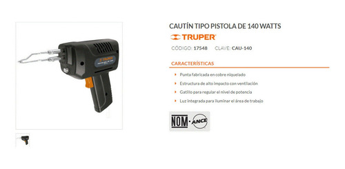 Imagen 2 de 2 de Cautin De Pistola 140w Cau-140 Truper Codigo 17548
