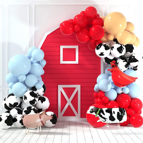 Kit De Arco De Globos Isndare Granja Rojo Azul Blanco 40