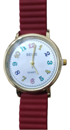 Reloj De Cuarzo De Silicona Para Mujer Color Vinotinto