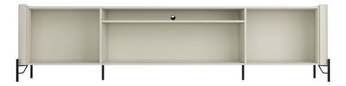 Rack Com 4 Portas Lisas 220cm Para Sala 100% Mdf Pés Metal Cor Luna Com Dourado