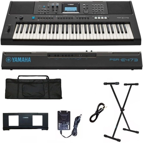 Teclado Yamaha Psr-e473 + Capa + Suporte X + Cabo P10 3mts