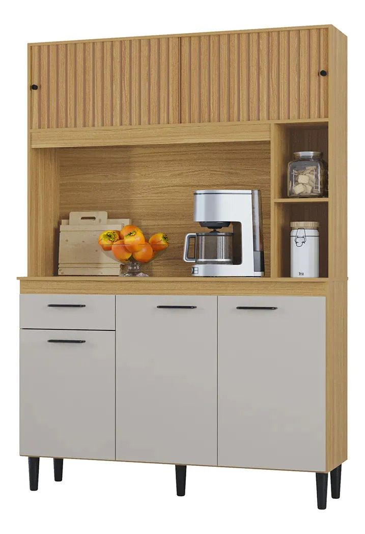 Kit Mueble Cocina Alacena Armario Kit 5 Puertas 1 Cajon Damasco Ripado Offwhite LG Amoblamientos