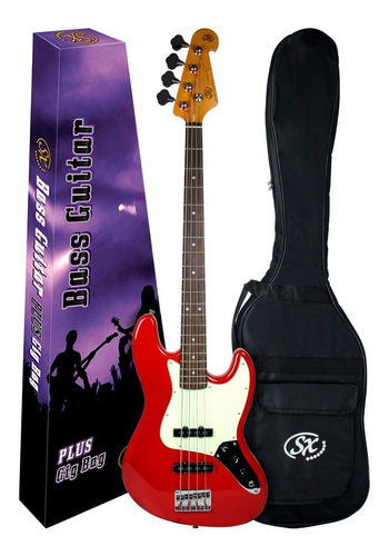 Baixo Sx Sjb62 4 Cordas Jazz Bass Fiesta Red Passivo C/ Capa