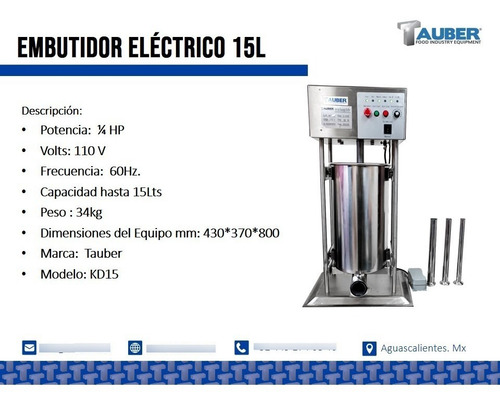 Imagen 2 de 2 de Embutidor Eléctrico 15 L Tauber