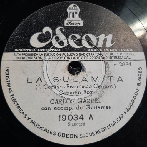 Pasta Carlos Gardel Con Acomp Guitarras Odeon 19034 C365